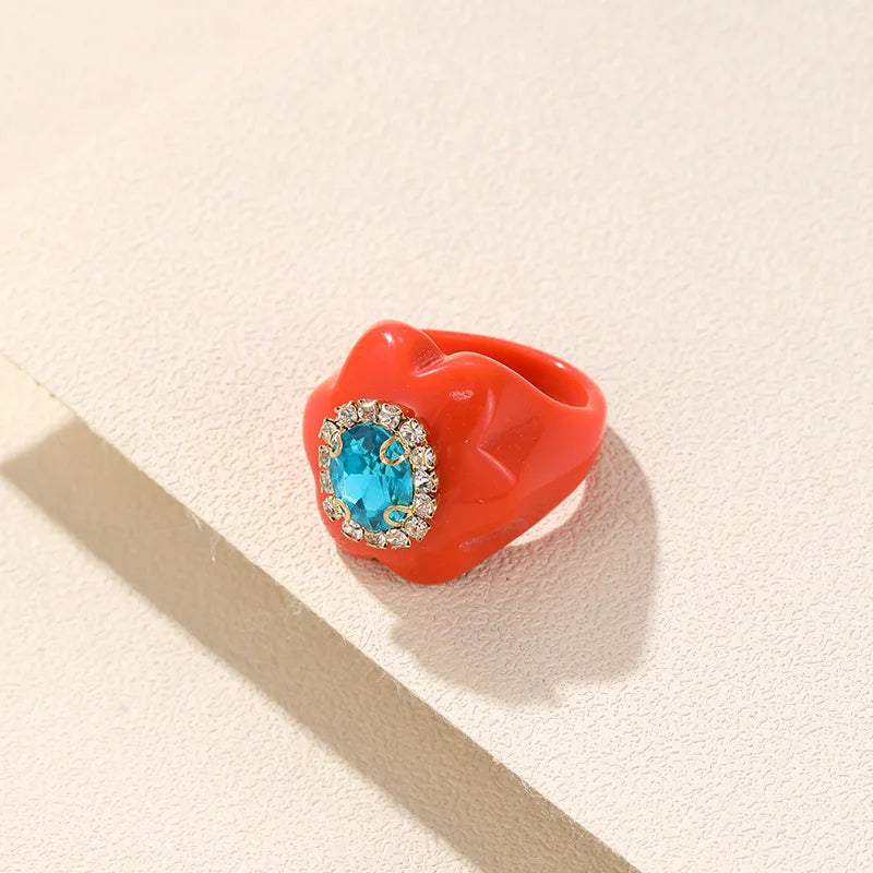 New Trendy Colorful Acrylic Rhinestone Rings Sets for Women Flower Large Finger Rings for Girls Korean Party Jewelry INS Gifts
