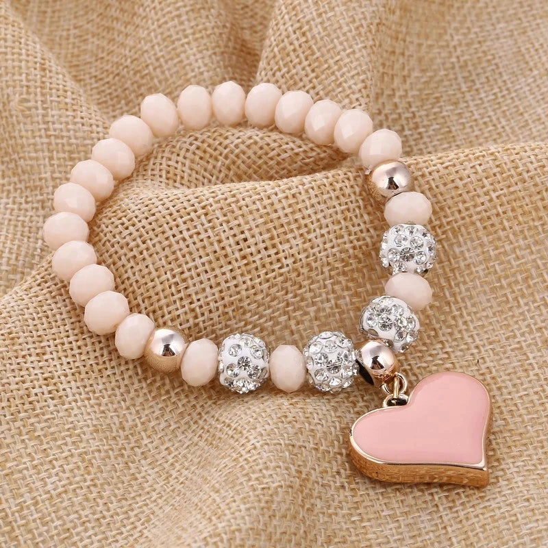6 Styles Vintage Love Heart Charms Bracelet Delicate Strech Crystal Beading Bracelet Jewelry For Women Girls Valentines Day Gift