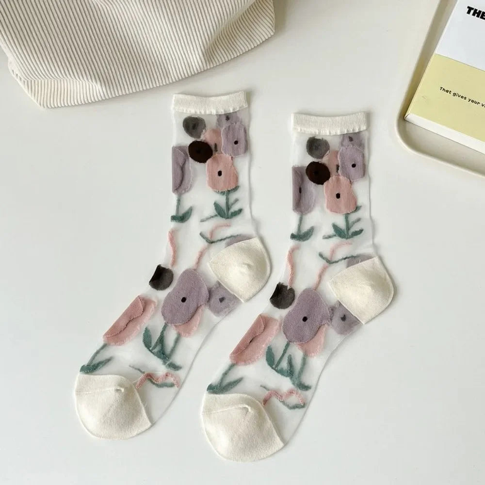 Fashion Socks For Women Summer Breathable Trendy Casual Socks Cute Fashion Korean Style Transparent Lace Sweet Socks