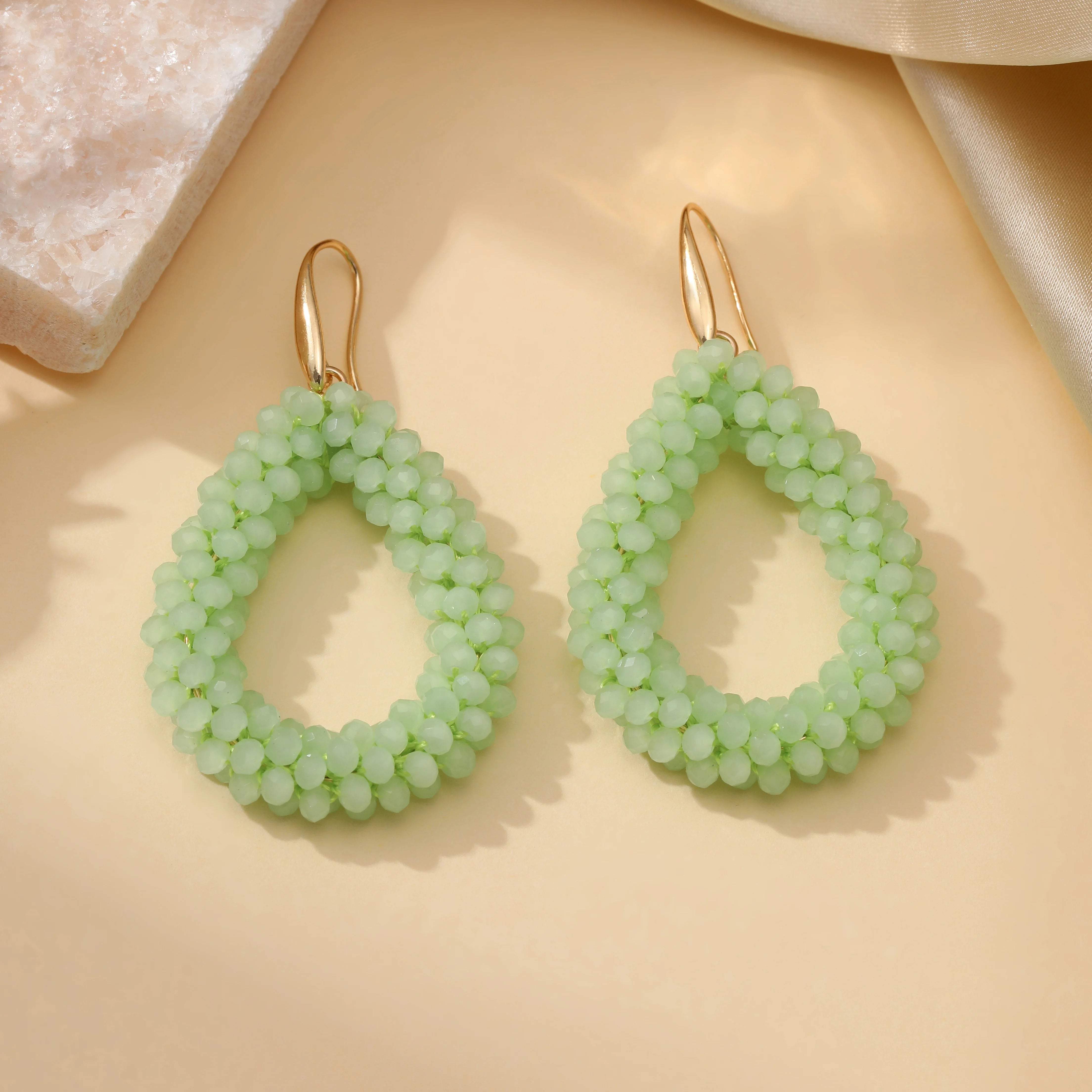 INKDEW Mixed Color Big Drop Earrings Colorful Bead Handmade Threading Crystal Earrings for Women Gift Water Drop Jewelry EA004
