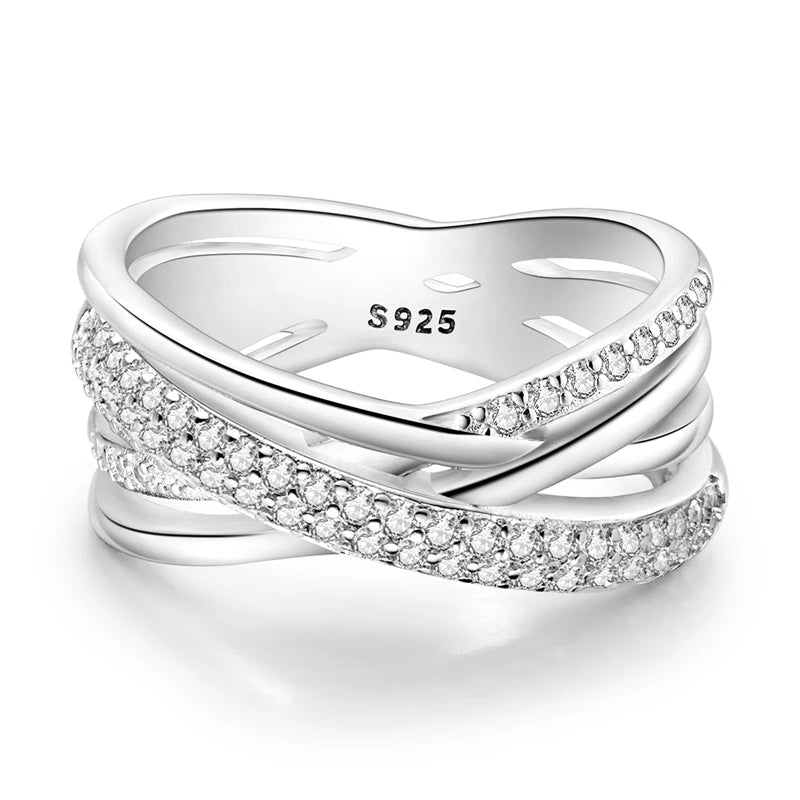 Rings For Women 925 Silver Sparkling Zircon Minimalist Geometric Star X Rings Romantic Wedding Engagement Valentine Jewelry Gift