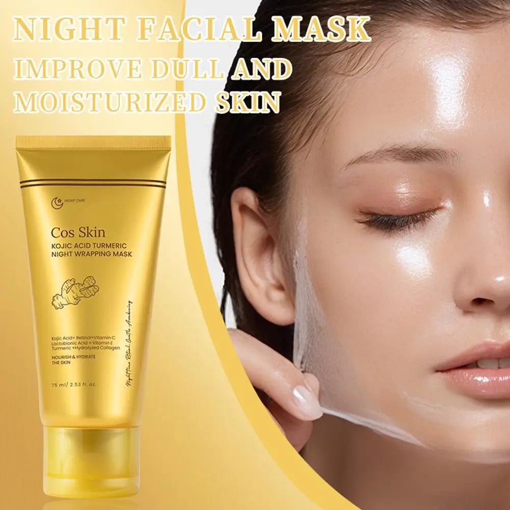Kojic Acid Turmeric Overnight Wrapping Peel Off Mask Kit Nourish Hydrolyzed Collagen Glowing Skin Refresh Skin Firming Skincare