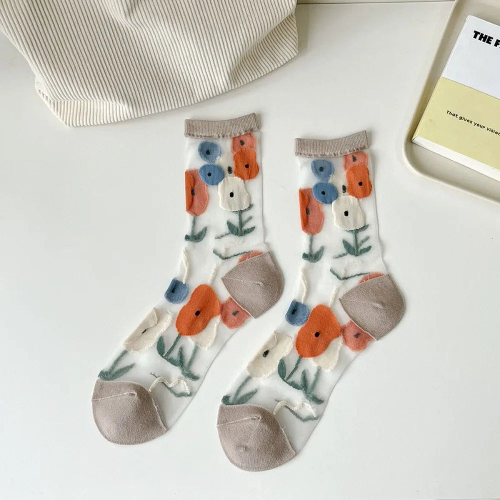 Fashion Socks For Women Summer Breathable Trendy Casual Socks Cute Fashion Korean Style Transparent Lace Sweet Socks