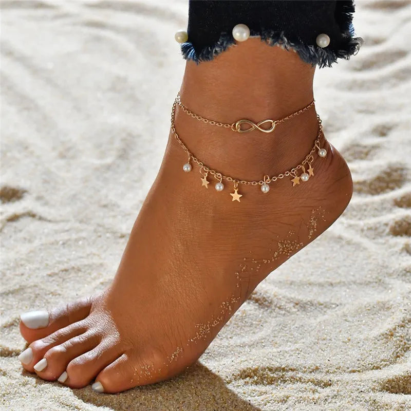 Modyle New Fashion Simple Heart Female Anklets Foot Jewelry Leg New Anklets On Foot Ankle Bracelets For Women Leg Chain Gifts