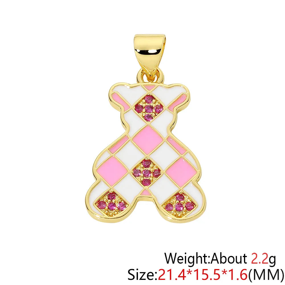 HUAMI Colorful Cute Bear Enamel Necklace Pendant Handmade Prevent Allergy Multicolor Cubic Zirconia Charms Supplies Accessories