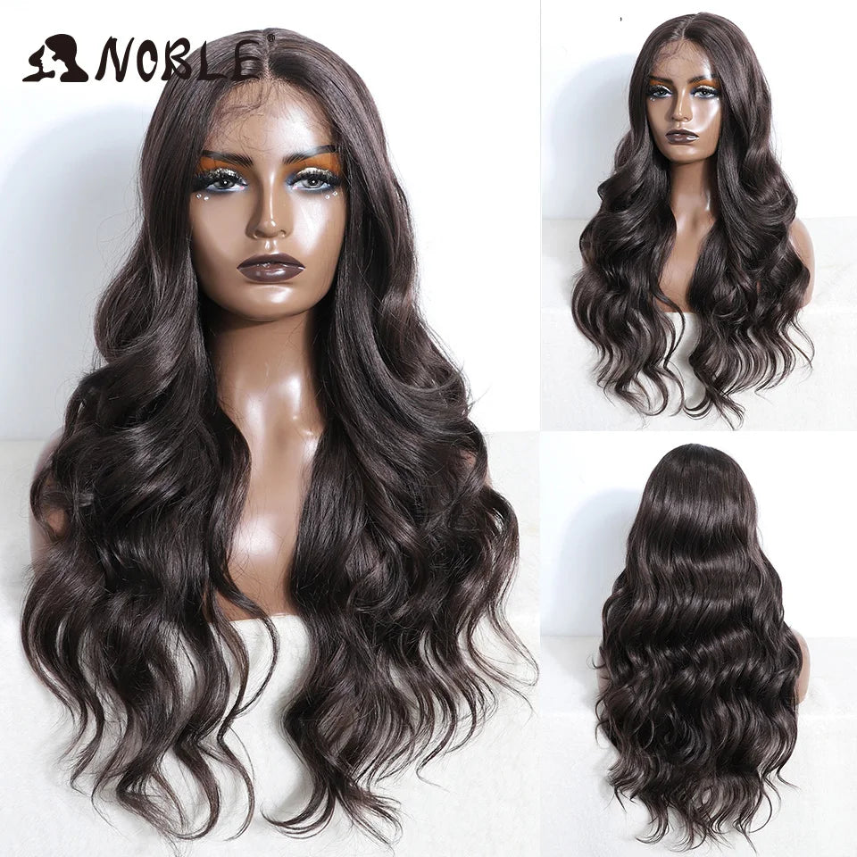 Noble Synthetic Lace Front Wig  28 Inch Highlight Honey Brown Body Wave Wig Cosplay Wigs For Women Lace Wig Lace Wig Synthetic