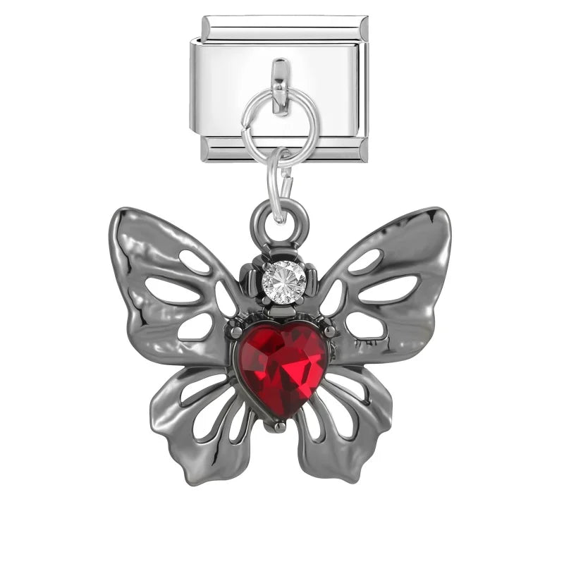 Red Sweet Cute Hollow Bow Knot Leaf Butterfly Rose Italian Charm Links Fit 9mm Stainless Steel Bracelet Jewelry DIY Making Gifts