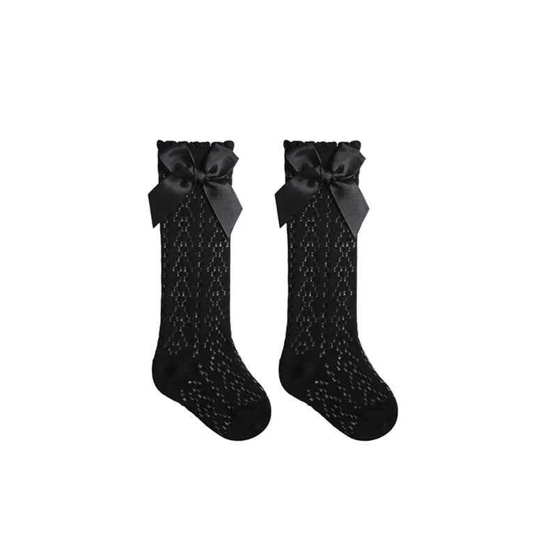 0-3years Infant Baby Girls Long Stockings Princess Solid Color Cute Bowknot Socks Spring Summer Thin Mesh Over-The-Knee Socks