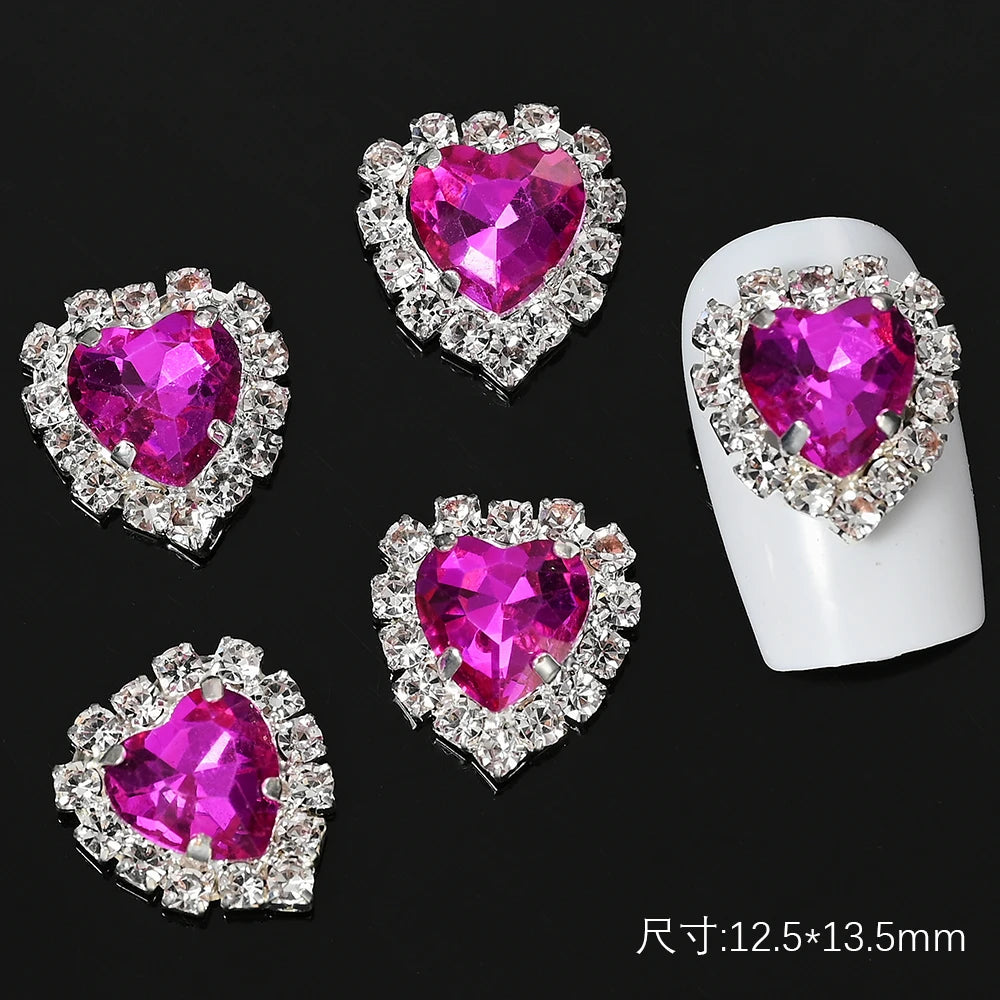 5/10pc Luxury Crystal Pink Heart Nail Art Charm 3D Love Shape Nail Rhinestones Diamond Shine Valentine's Day Manicure Decoration