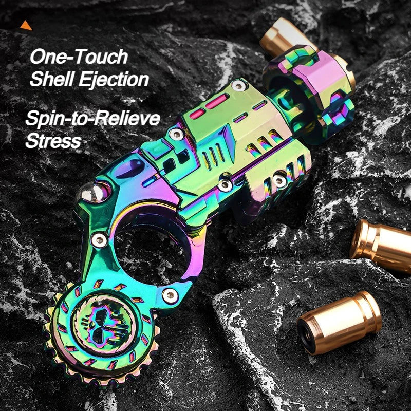 Alloy Launcher Shell-Ejecting Toy Gun Set Portable Stress Relief Sensory Fidget Toy Finger Spinning Top Desk Gadget Boys Gift