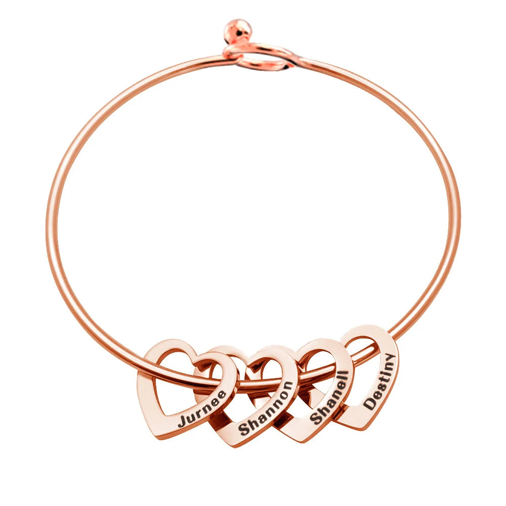 PolishedPlus Customized  Bangle Bracelet Heart Shape Pendants Stainless Steel  Letter Personalized For Women Mom Birthday  Gift