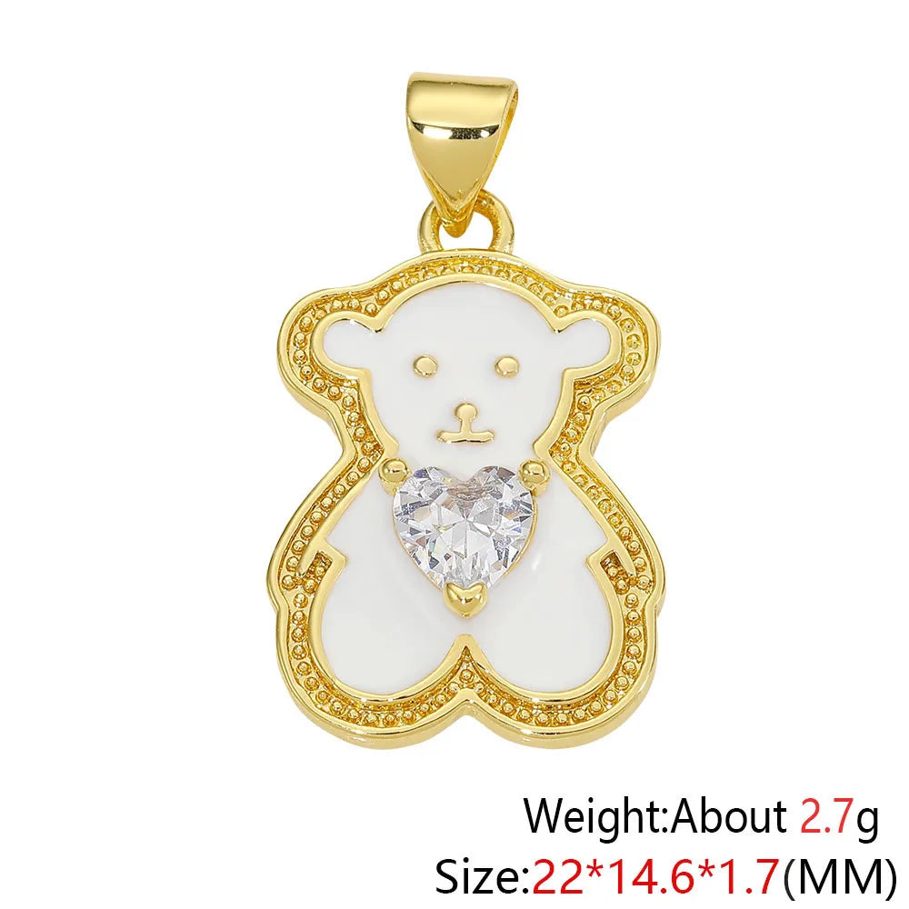 HUAMI Colorful Cute Bear Enamel Necklace Pendant Handmade Prevent Allergy Multicolor Cubic Zirconia Charms Supplies Accessories