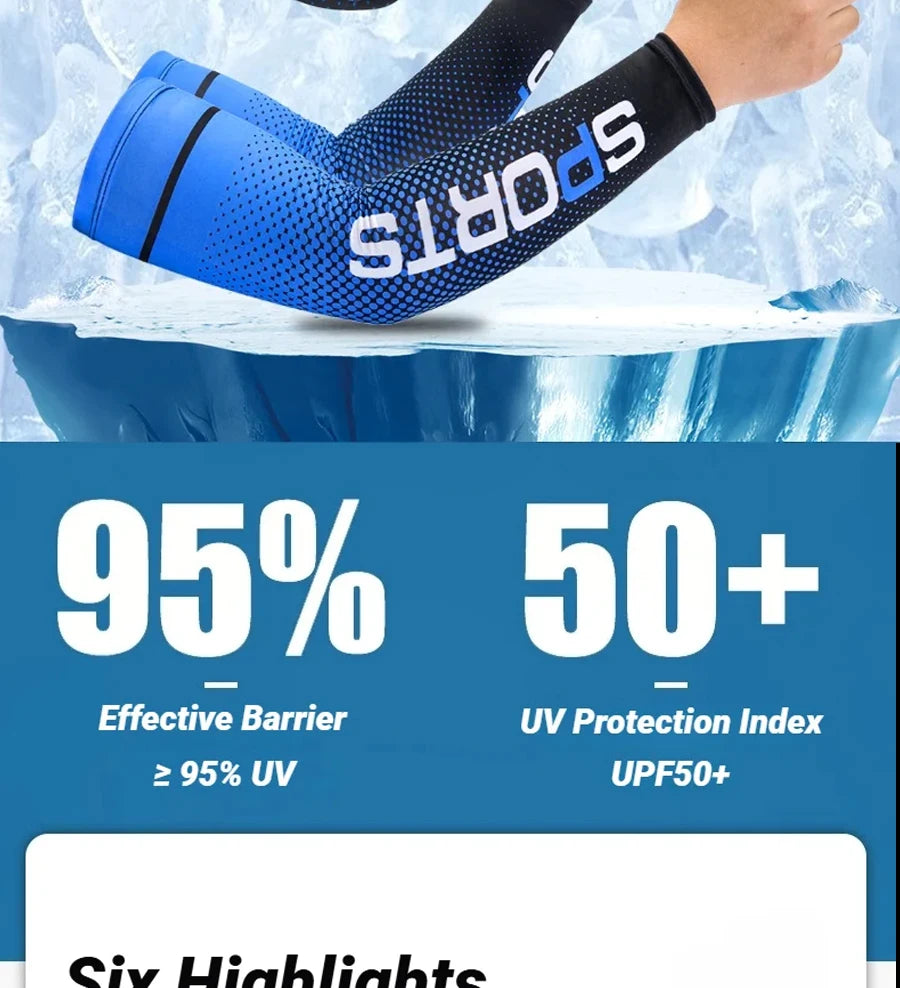 Summer Fashio Sunscreen Ice Silk Sleeve UV Sun Protection Cooling Anti-Slip Arm Sleeves Men Women Outdoor Sport Cycling