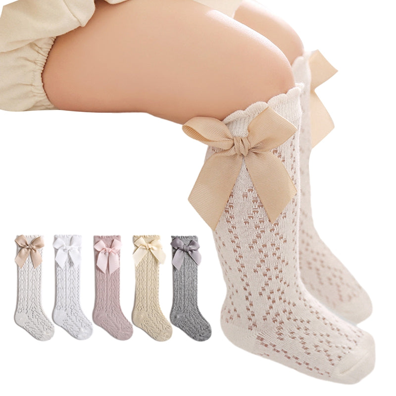 0-3years Infant Baby Girls Long Stockings Princess Solid Color Cute Bowknot Socks Spring Summer Thin Mesh Over-The-Knee Socks
