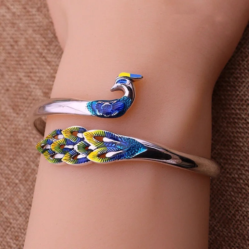 Ethnic Bohemian Open Bracelet Elegant Temperament Ethnic Style Colorful Peacock Dripping Oil Ladies Bracelet Casual Party