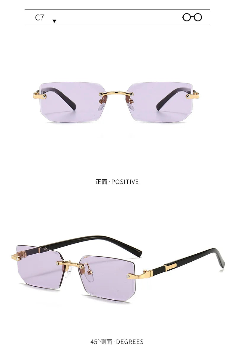 Clearance_Rimless Sunglasses Rectangle Fashion Popular Women Men Shades Small Square Sun Glasses For Female male Summer Travelin