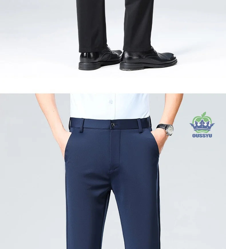 Brand Clothing Summer Thin Men's Stretch Suit Pants Business Slim Straight Work Office Black Formal Trousers Men Plus Size 40