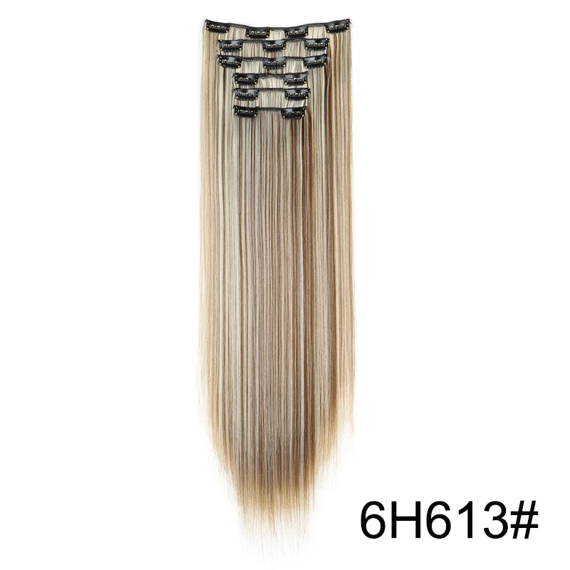 WIGSIN Synthetic 6pcs/set 24Inch Long Straight Hair Extensions Clip-in Heat Resistant Black Blonde Hairpiece for Women