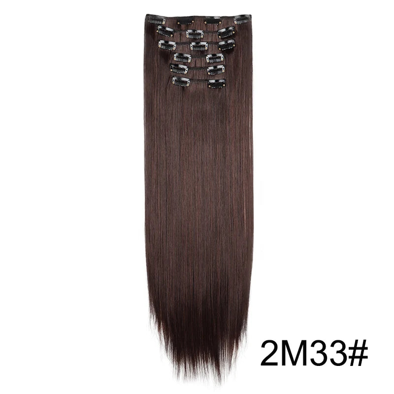 WIGSIN Synthetic 6pcs/set 24Inch Long Straight Hair Extensions Clip-in Heat Resistant Black Blonde Hairpiece for Women