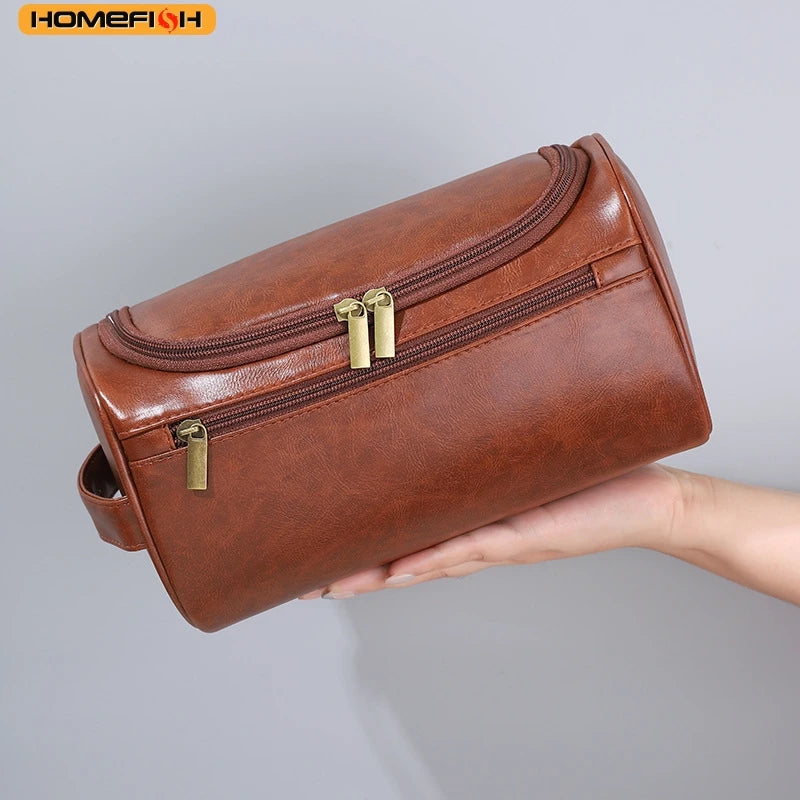 HOMEFISH Men PU Vintage Luxury Toiletry Bag Travel Necessary Business Cosmetic Makeup Cases Male Hanging Storage Organizer Wash
