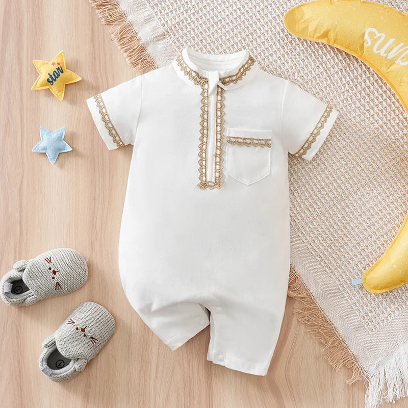 Newborn Baby Clothes Middle Eastern traditional ethnic style Islamic cotton Ramadan White summer short sleeved baby jumpsuit