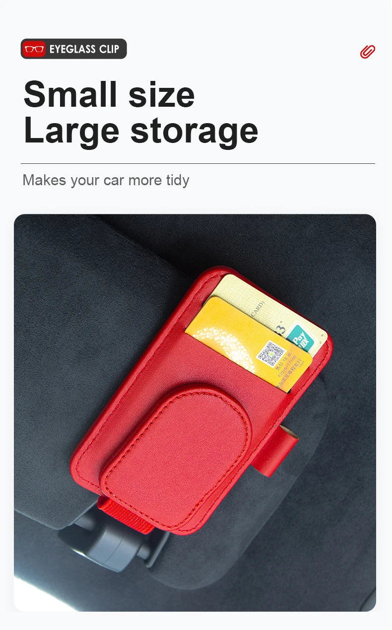 JFBONIN Leather Car Sun Visor Sunglasses Holder with Magnetic Clip Pen And Card Holder Creative Sunshade Storage Case