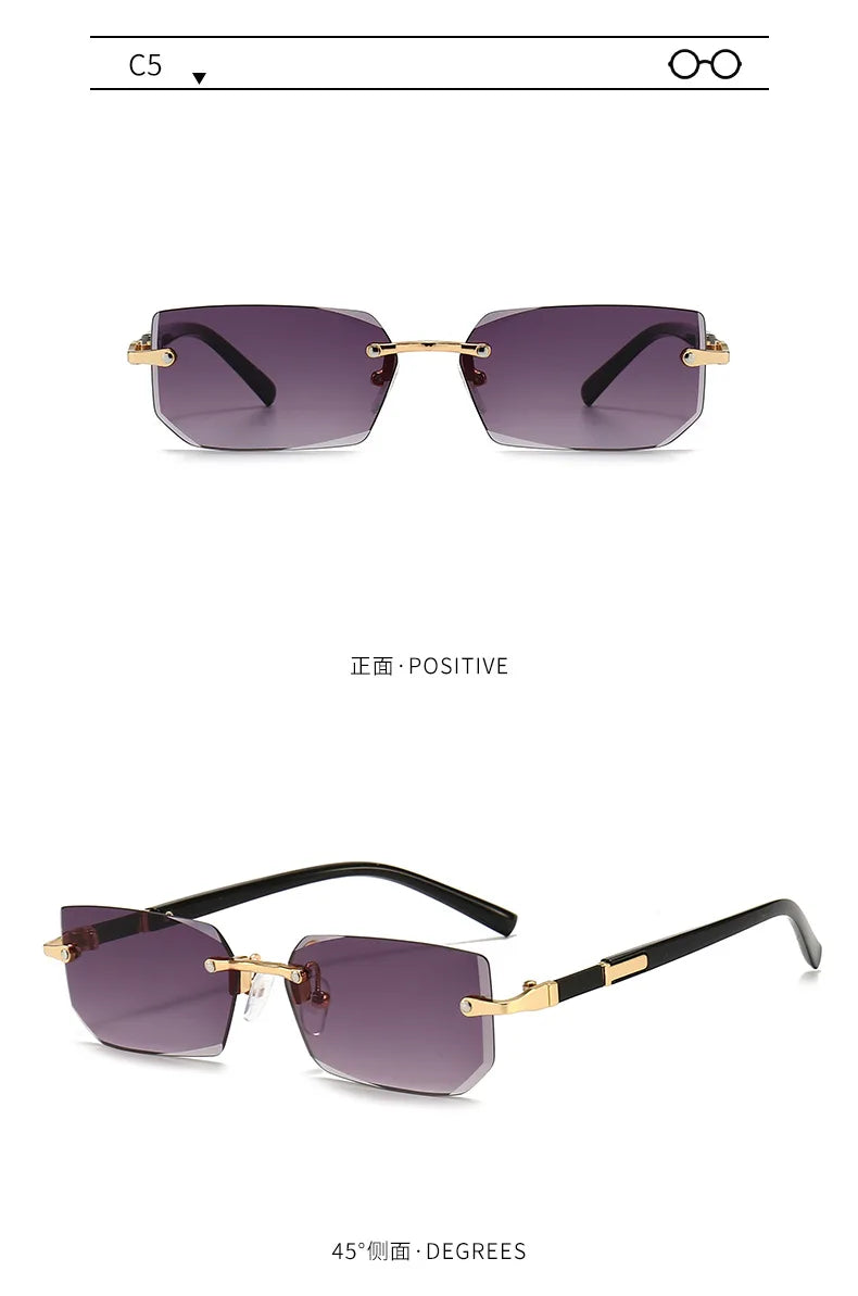 Clearance_Rimless Sunglasses Rectangle Fashion Popular Women Men Shades Small Square Sun Glasses For Female male Summer Travelin