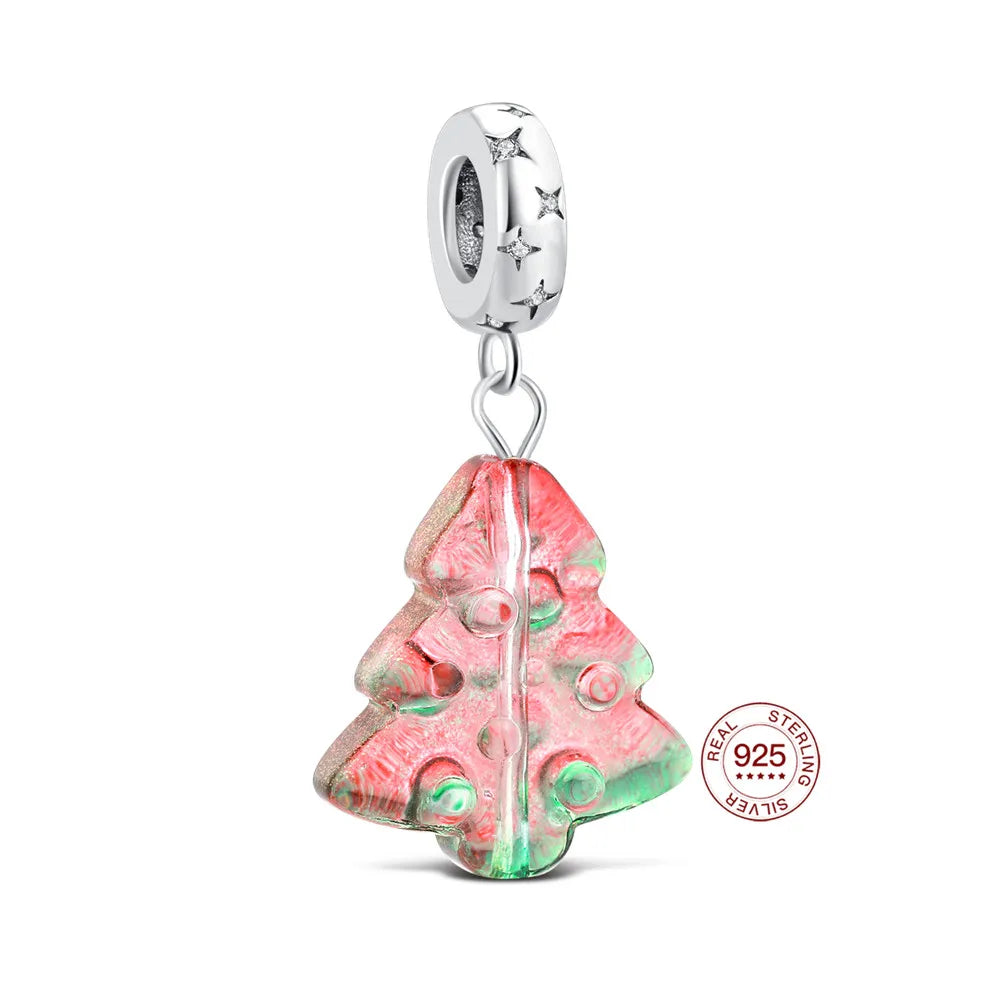Charms Original Colorful Christmas Tree Pendant S925 Sterling Silver Bead Fit Bracelets Diy For Women Fine Jewelry Love Gift