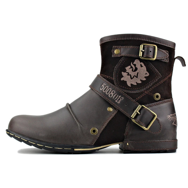 Cowboy Men's Ankle Boots High Quality Retro Men Motorcycle Boots Luxury Fashion Western Boot Metal Style Zippers Men Shoes 39-48