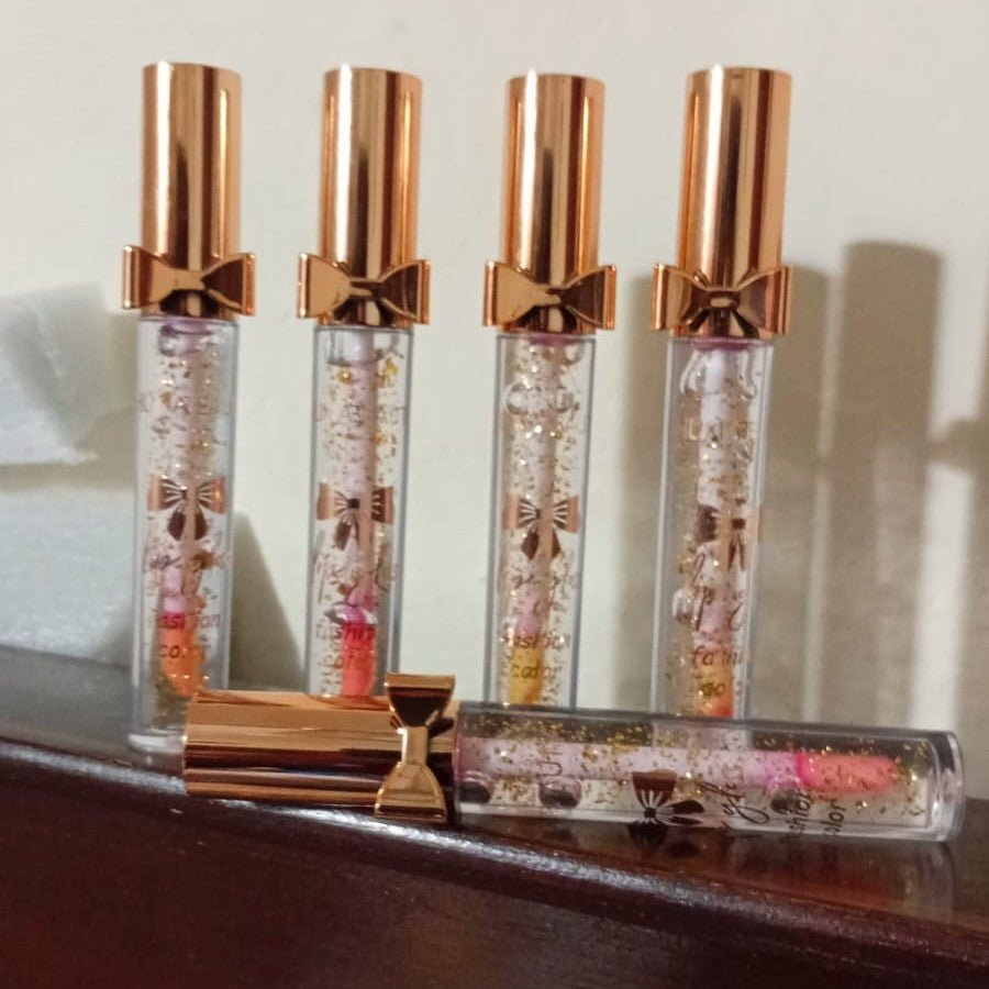 Luxury Pink Glossy Lip Oil With Gold Flakes High Shine Moisturizing Formula - AlSODEAL