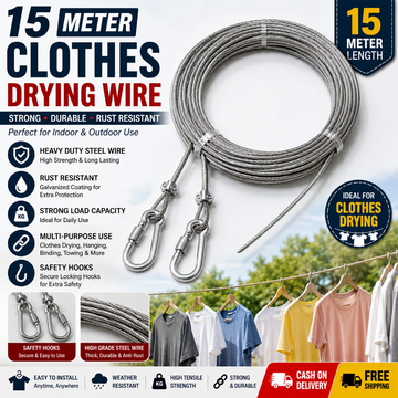 Heavy Duty Steel Wire Clothes Hanging Rope – Anti-Rust PVC Coated Cable with Hooks