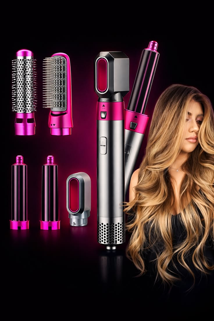 تصفيف، تجفيف، تجعيد، وتمليس — كل ما تحتاجينه في جهاز واحد.Dry, straighten, and volumize your hair with just one tool!