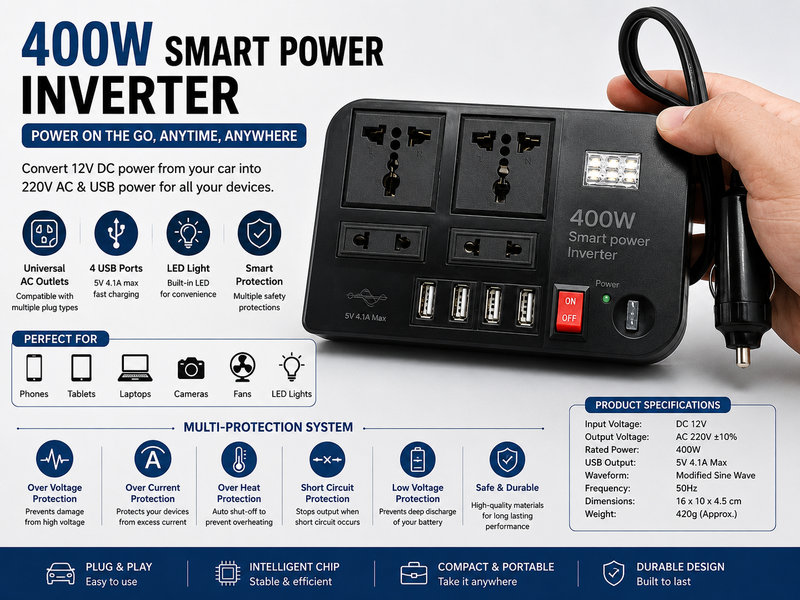 Multi-Port Smart Power Inverter 400W